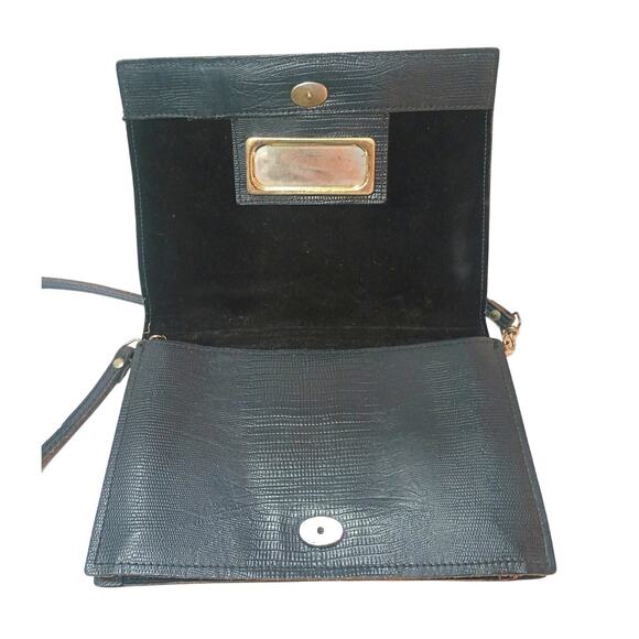 VINTAGE HALA NAVY LEATHER SNAKESKIN PRINT FLAP RETRO PURSE - Picture 2 of 11